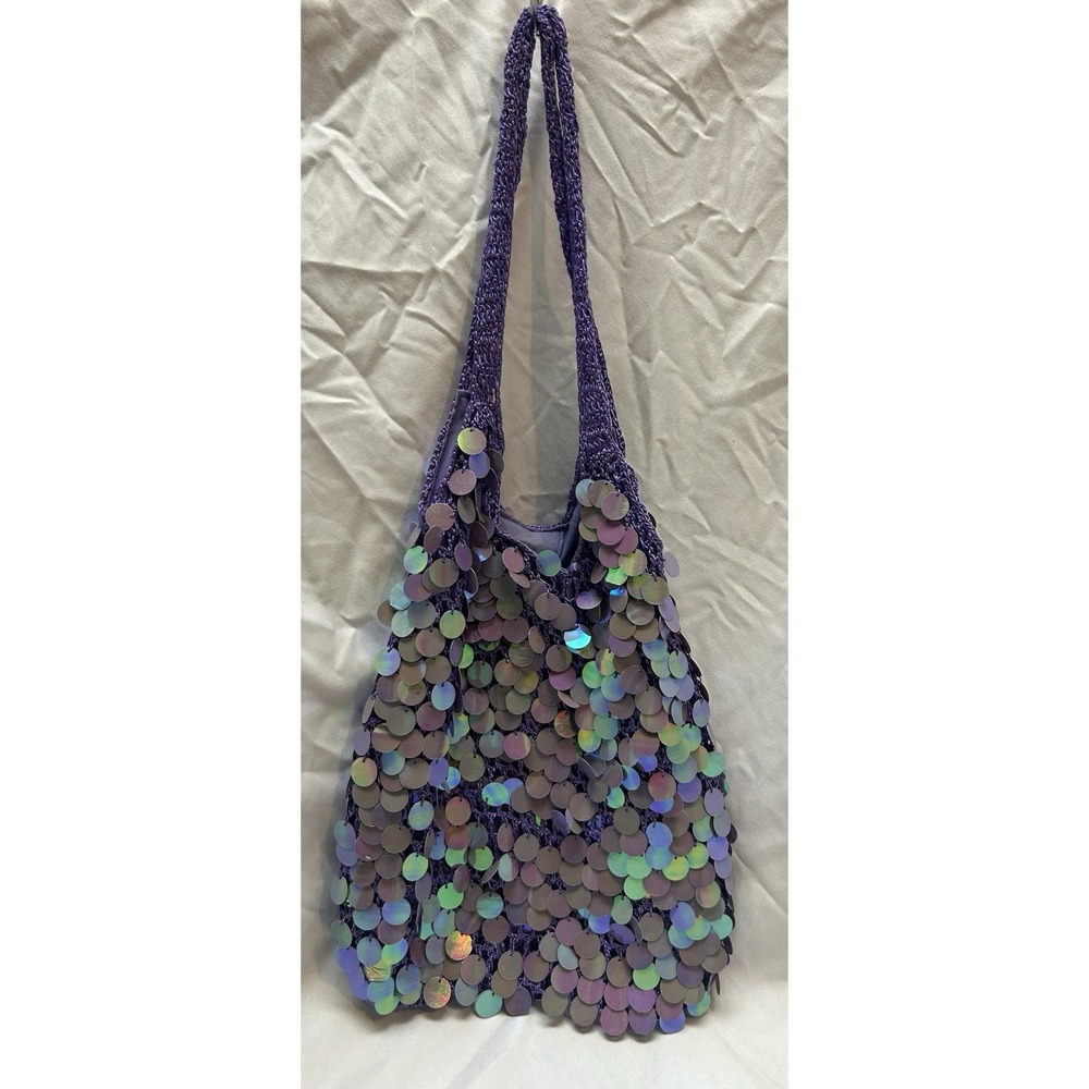 VTG Y2K Purple Sequin Bling Hobo Slouch Shoulder Bag Tote Handbag Purse